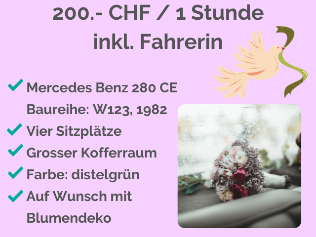 ¦ oldtimer mieten zuerich aargau zug ¦ oldtimer für hochzeit ¦ mercedes benz 280ce ¦ hochzeitschauffeur ¦ hochzeitsfahrt ¦ brautchauffeur ¦ hochzeitsauto zürich aargau zug ¦ kathrin puetzer